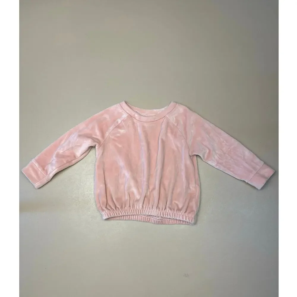 Old Navy Baby Girls Pink Velour Sweatshirt 6-12M Long Sleeve Pullover EUC